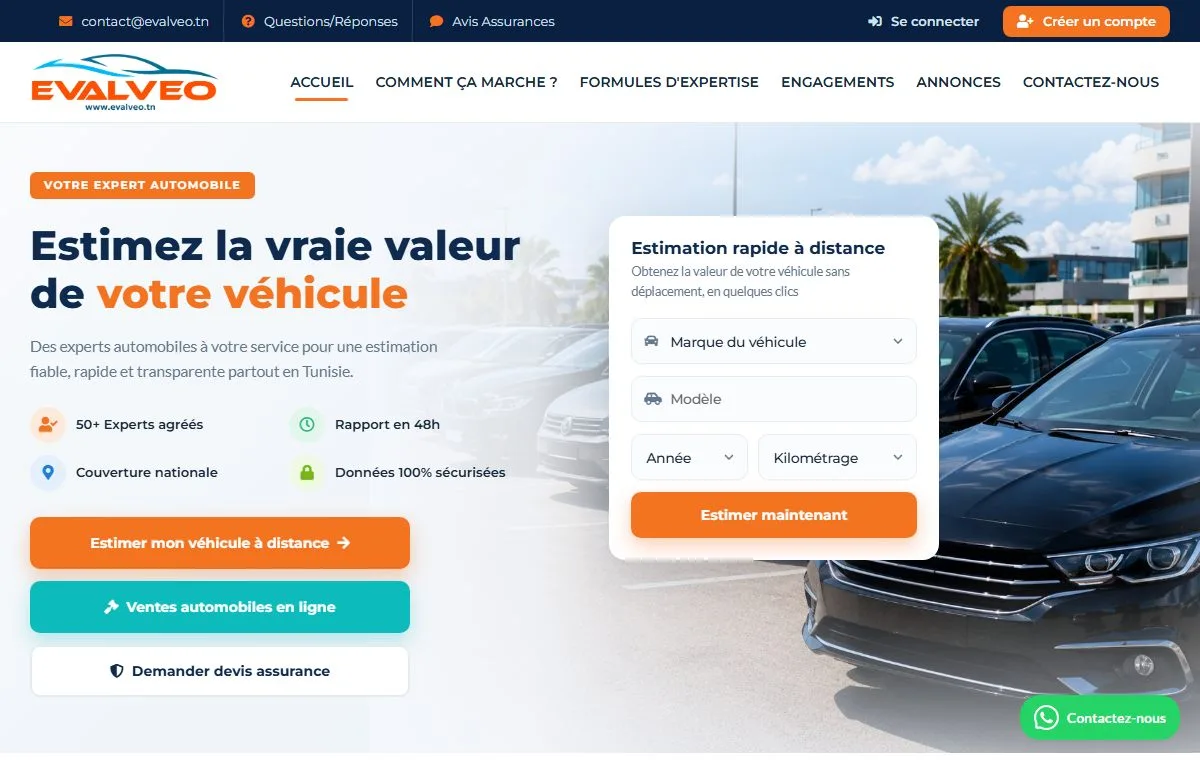 Aper&ccedil;u de la plateforme EVALVEO : estimation de v&eacute;hicules et administration.
