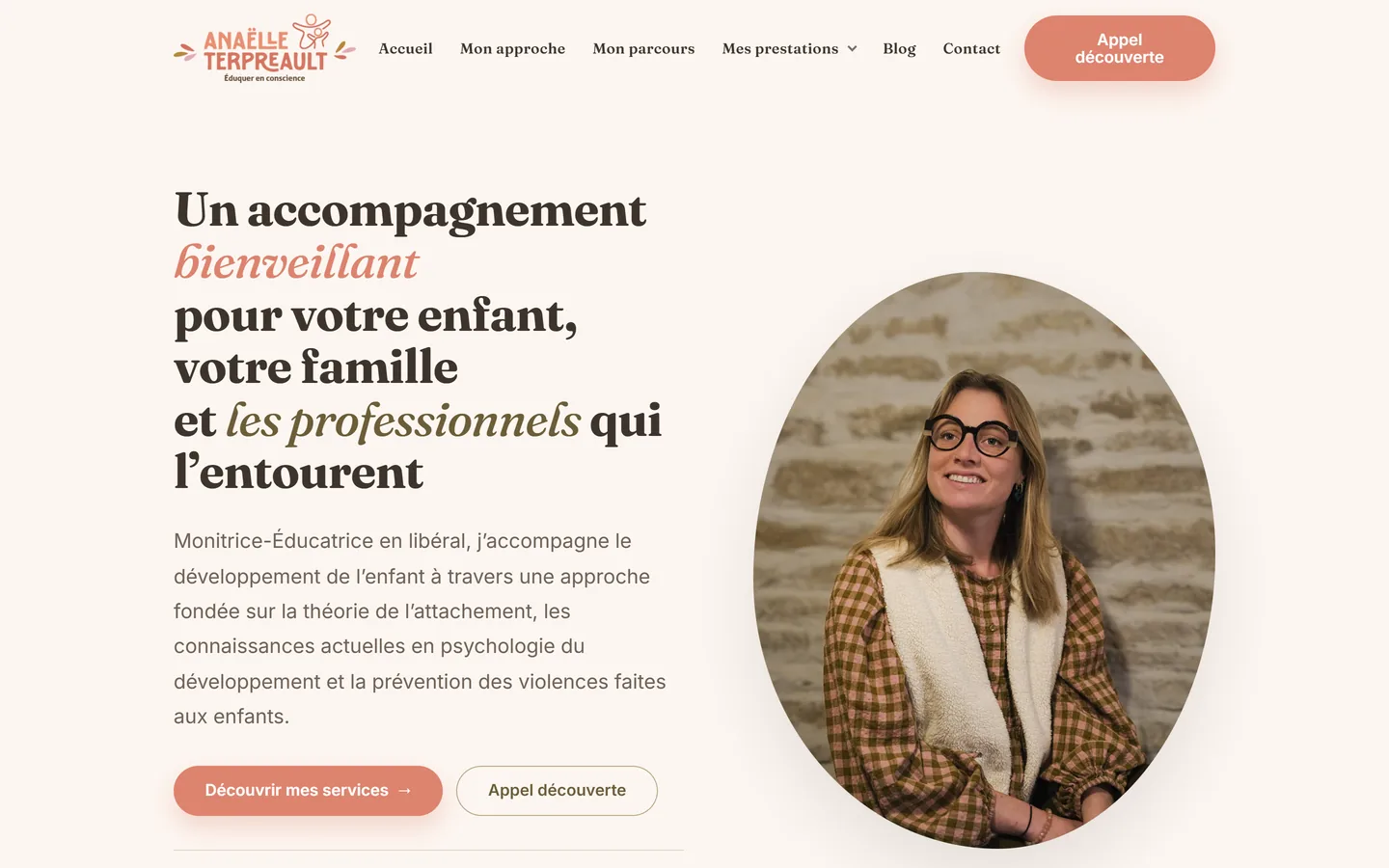 Page d’accueil du site d’Anaëlle Terpreault, psychoéducatrice