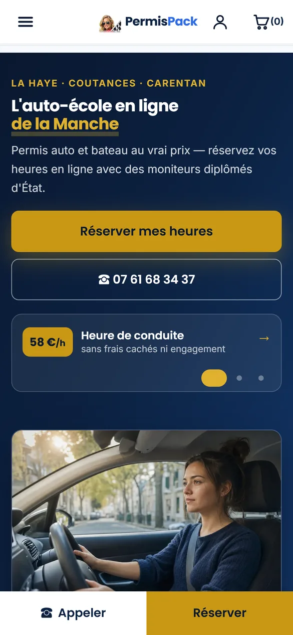 La boutique PermisPack sur téléphone