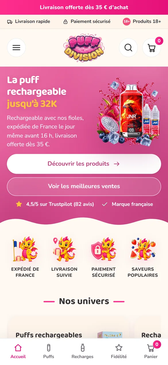 La boutique Puff Division sur téléphone